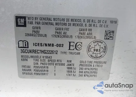 2017 Chevrolet Silverado 1500 1Lt/2Lt from USA, damaged, VIN 3GCUKREC7HG222612